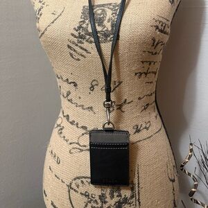 Coach Black Leather ID Holder Lanyard